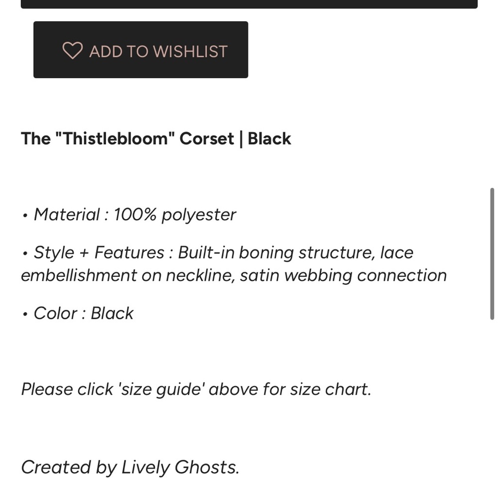 Lively Ghosts Thistlebloom Black Corset-NWT, XL - Picture 13 of 13